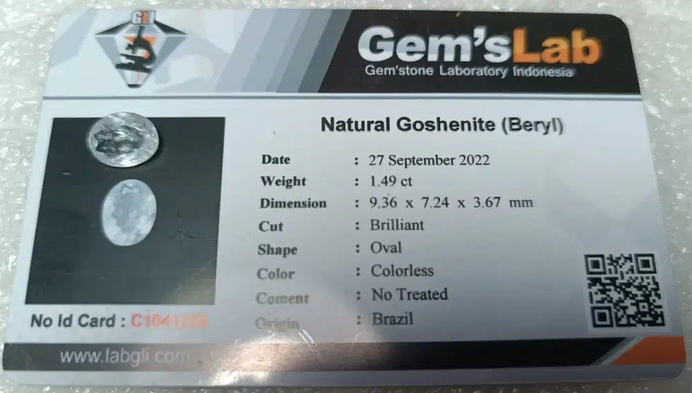 Natural Goshenite (Beryl) 1.49 Ct Mewah Bermemo