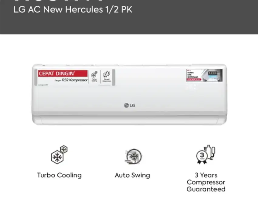 Ac LG new hercules 1/2pk 1/2 pk r32 370watt aqua turbo cooling 0.5 pk