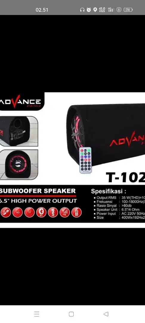 Speker advance 6inc subwofer