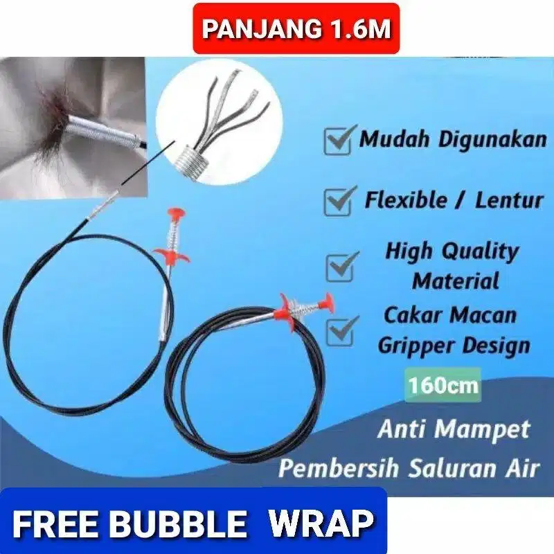 Penjepit Kawat pembersih saluran air, pipa, wastafel terpanjang 160cm.