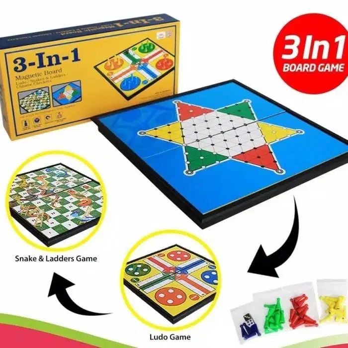 Magnetic Board Game 3 In 1 Ludo Halma Ular Tangga Mainan Edukatif 3in1