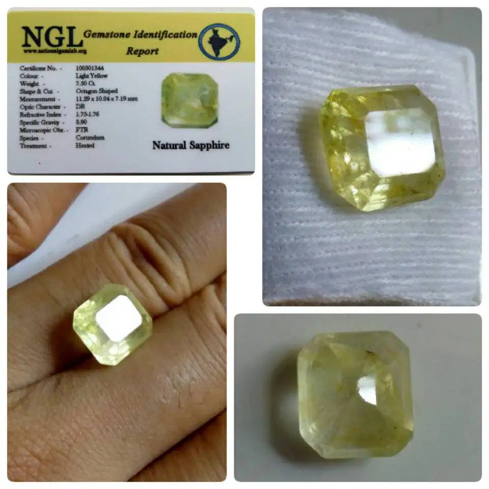 Octagon Shape 7.50 Carat Natural Yellow Sapphire Bersertifikat