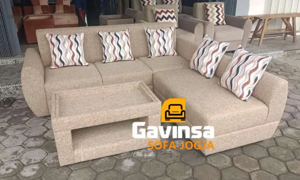 Premium Sofa L Putus Monaco, Viena Wood , 1 set meja, Garansi 2 th