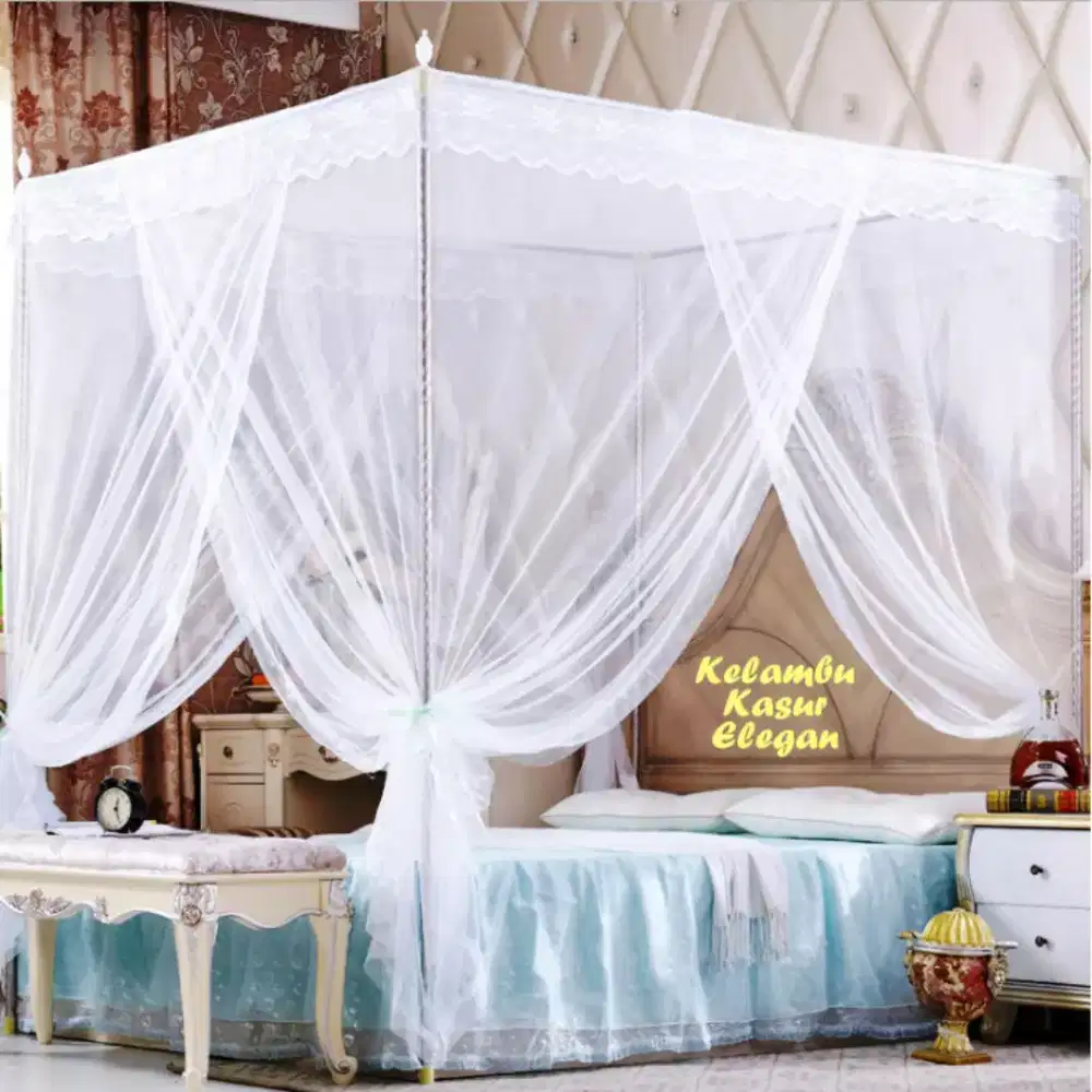 Kelambu Kasur Elegan Mewah Serasa Di Istana Lengkap dgn Tiang Besinya.