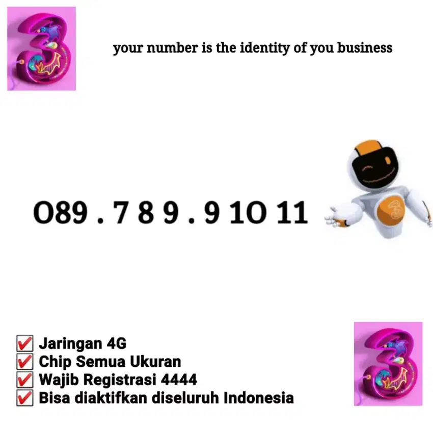 Nomor Tri Cantik Angka Urut 11 Digit