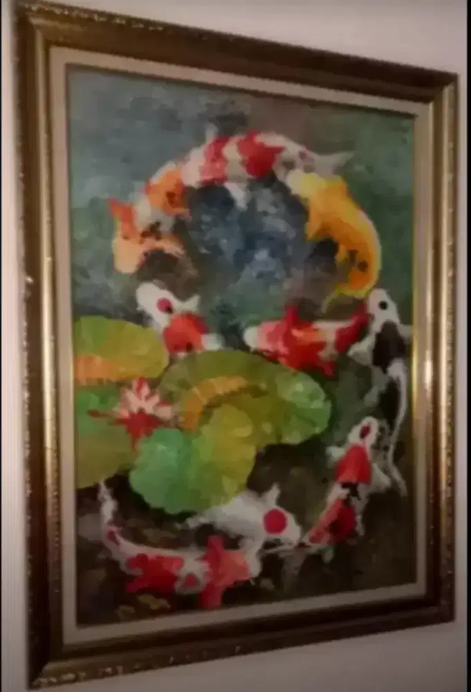 Lukisan hongsui lukisan palet gradiasi 9 ekor  ikan koi