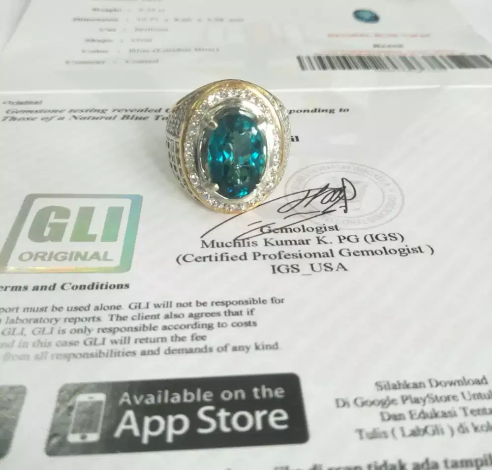 5,35 carat natural london blue topaz bertifikat Gem'sLab