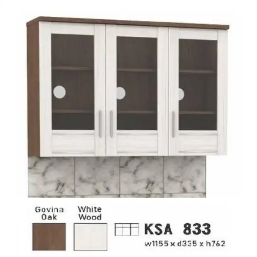 Kitchen set atas 3 pintu modern minimalis 120 cm spr kombinasi kaca