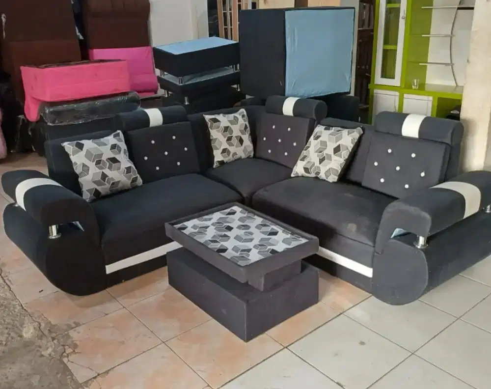 PROMO!! Sofa L Minimalis Full Bantalan Free meja