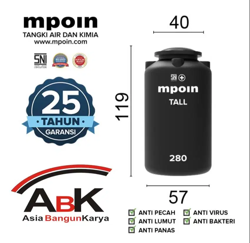 TANGKI MPOIN TALL SERIES 280L