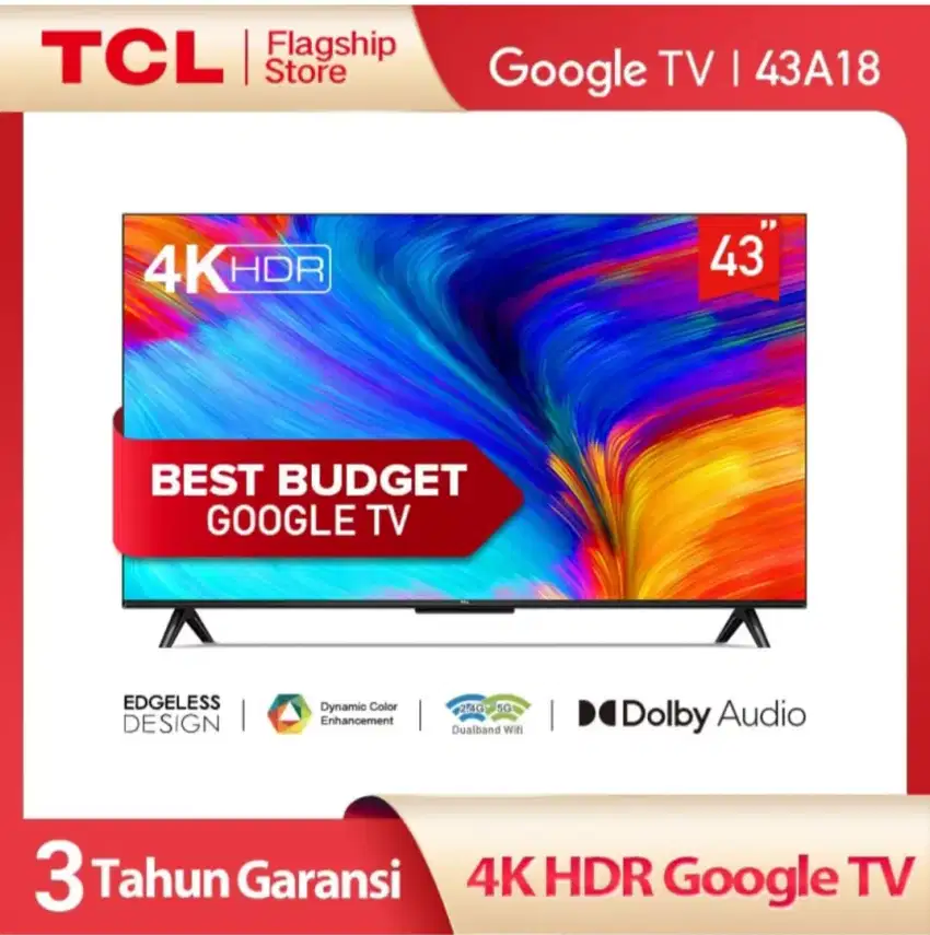 SmartTV Android 11 TCL 43 4K UHD Bezelles GoogleTV Dolby Grs 3th BARU
