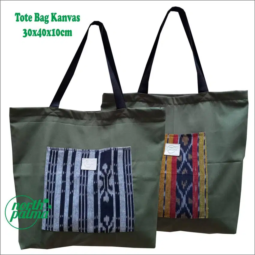 Tas Kain Drill Tote Bag Kombinasi Tenun untuk Souvenir Seminar