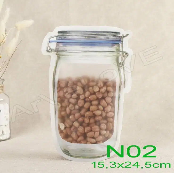 Mason Jar Zipper Plastic Bag Toples Besar Biru transparan klip snack