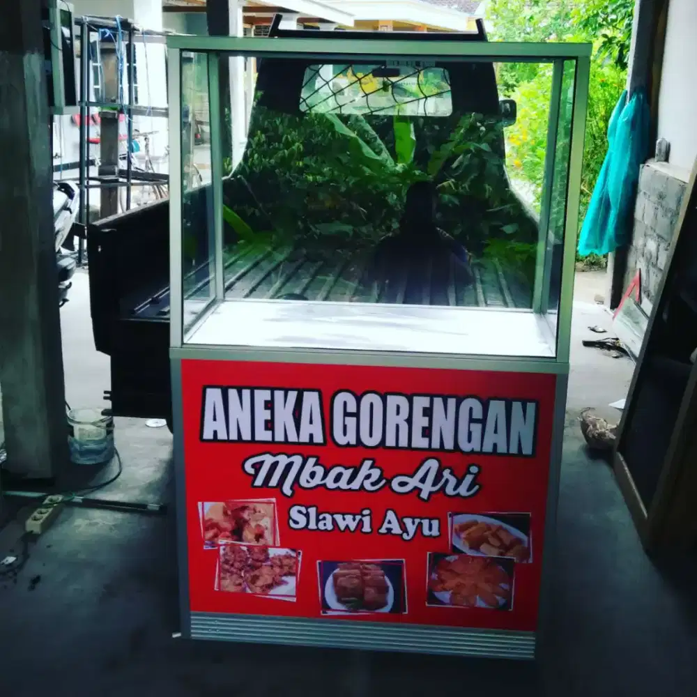 Gerobak rumah makan etalase warung makan aneka kuliner gorengan dll