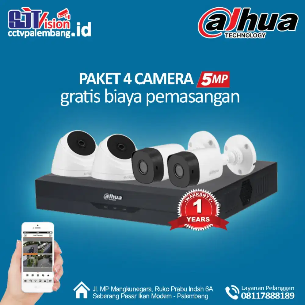 Paket CCTV 4 Camera Dahua 5MP - Plus Pasang