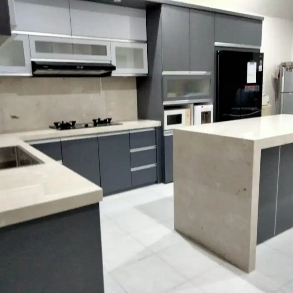 Marmer ujung pandang untuk meja dalur, meja kasir minimalis.