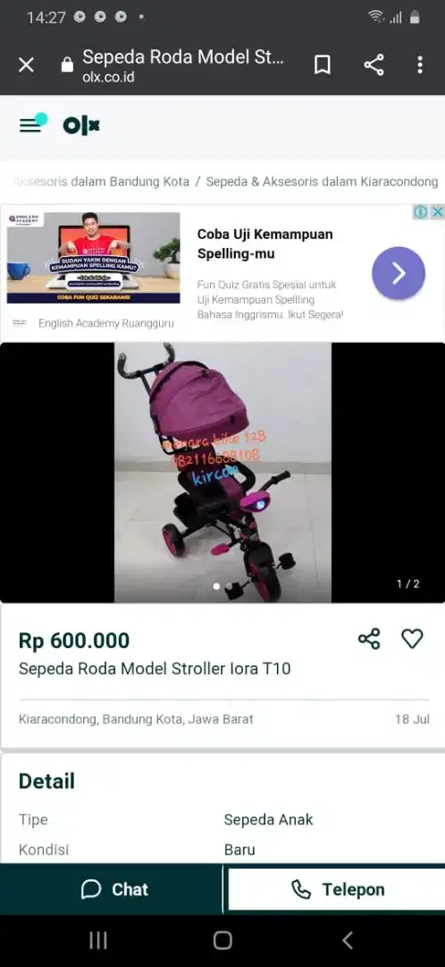 Sepeda stoler roda 3 anak PMB T 10