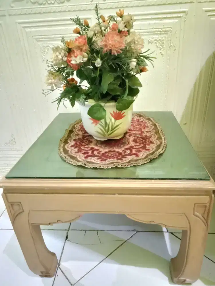 Meja tamu kecil kayu jati kotak ukuran 50x50