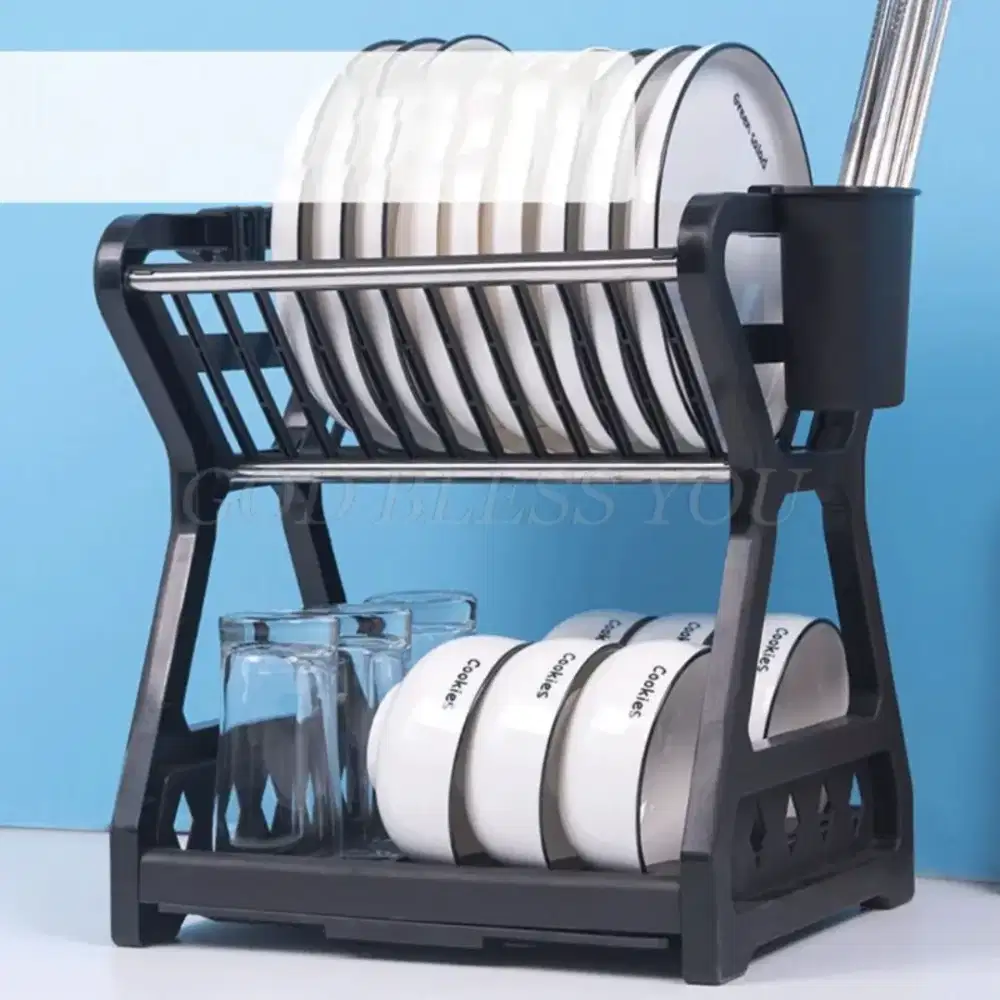 Mitoclean rak piring gelas pengering drainer kitchen dish rack 2 layer