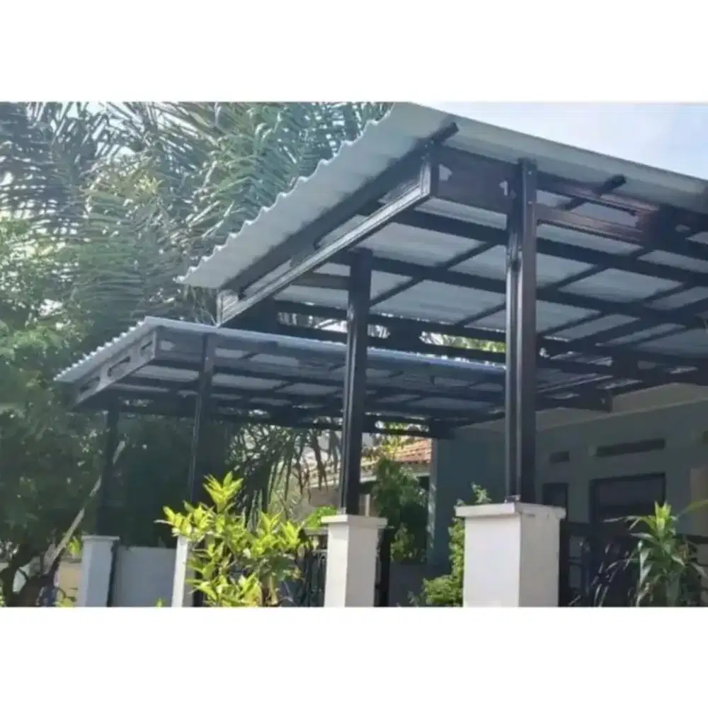 Pemasangan kanopi rumah rangka baja ringan atap spandek pasir