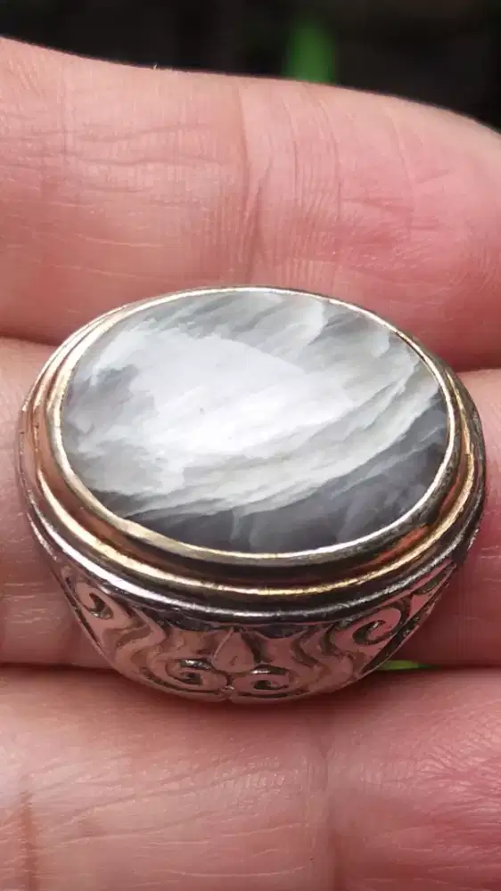 Jual Batu Cincin Blue Grey Sapphire Motif Gambar Antique Langka Top