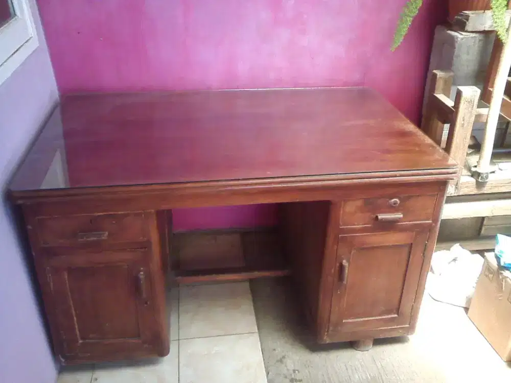 Meja kayu jati tua bekas,Antik+ kaca