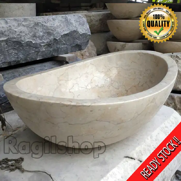 Ragilshop retail dan grosir wastafel asli batu marmer oval natural