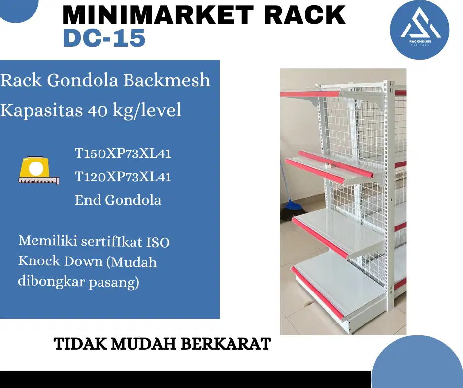 Rak Minimarket Dachang Rak Gondola Tinggi 150 cm Kapasitas 40 kg
