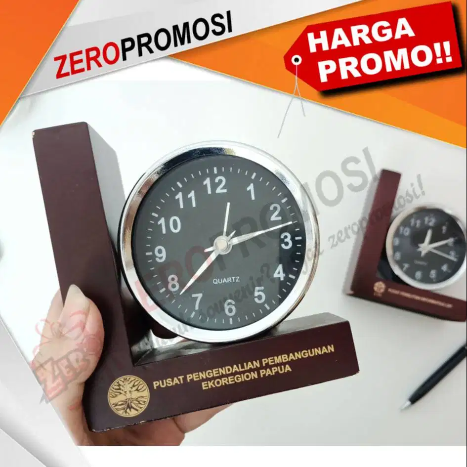 Souvenir Jam Kayu Custom logo bentuk L