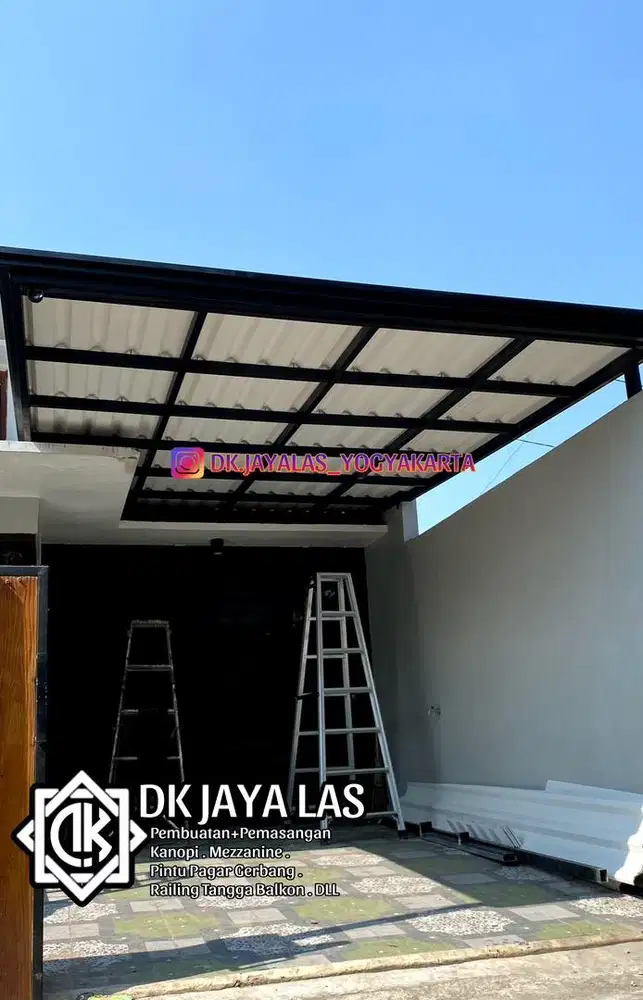 Kanopi minimalis rangka besi hollow galvanis atap alderon doble/single
