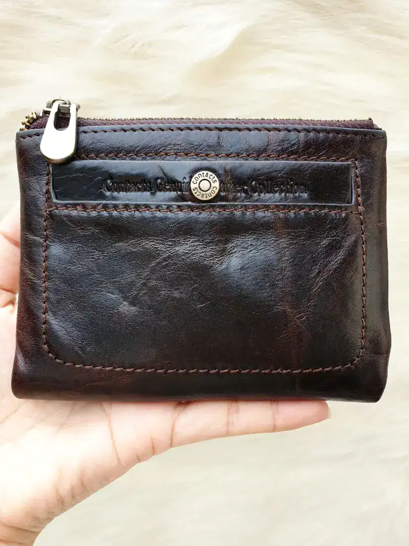 Dompet Contacts Lipat Pendek Kulit Asli Coklat