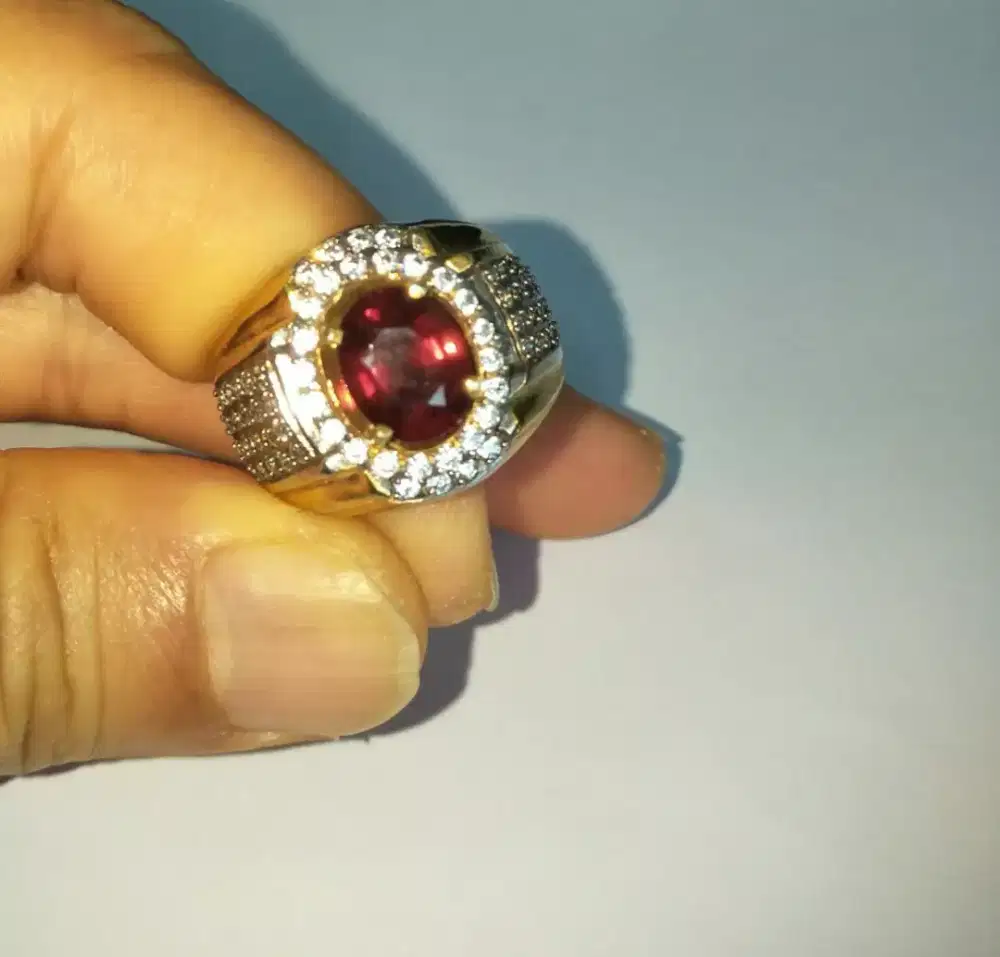 Natural red garnet strong ring perak mewah