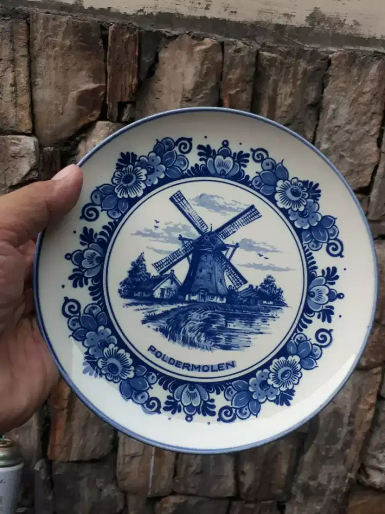 Antik vintage piring keramik kincir angin delft blaus made in hollad