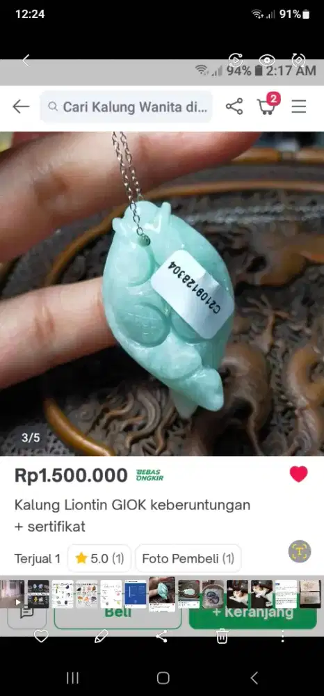 Liontin jade jadeite Grade A bentuk Sepasang Ikan.