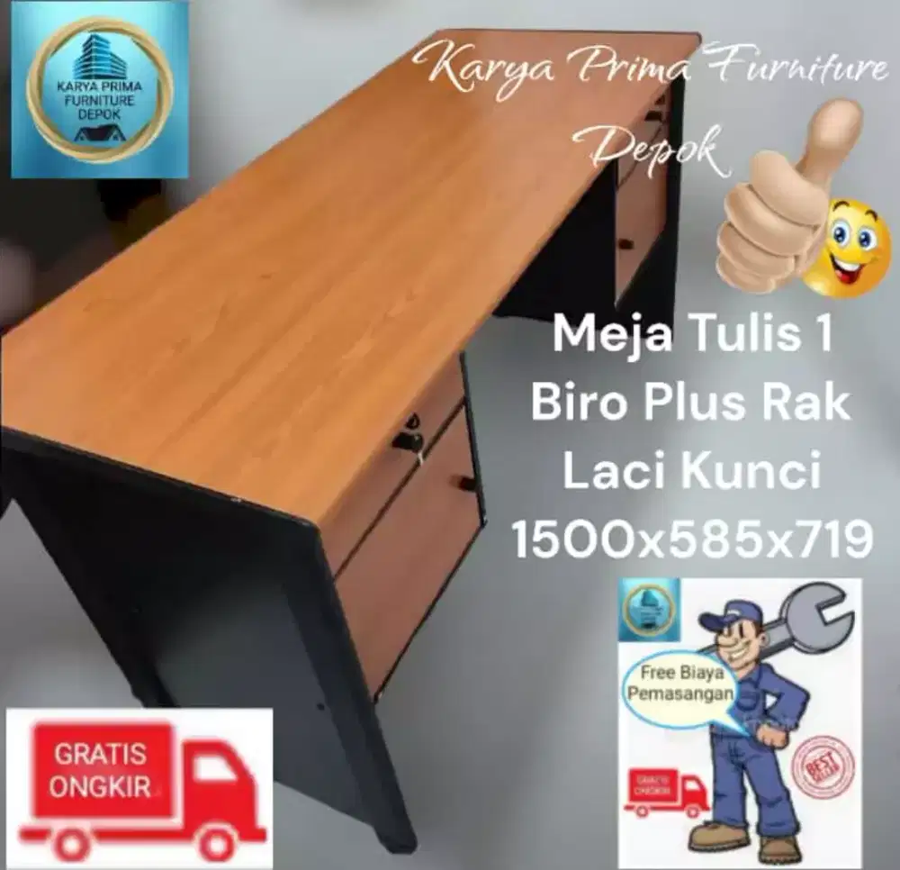 Meja kerja besar plus rak laci kunci 839rb free ongkir kuat awet baru