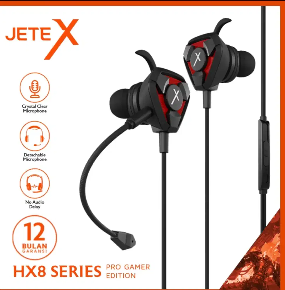 Earphone I Earbuds I Headset Gaming with Mic JETEX HX8  - Hitam