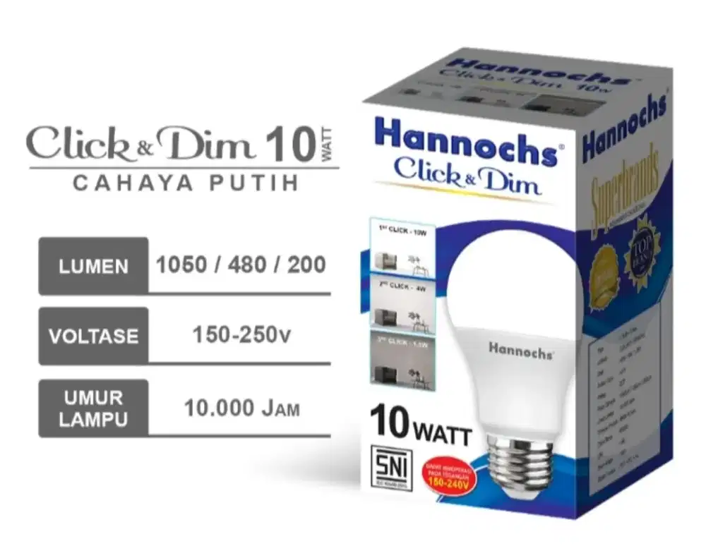 Led Hannochs Click & Dim 10W dengan 3 tingkat Kecerahan