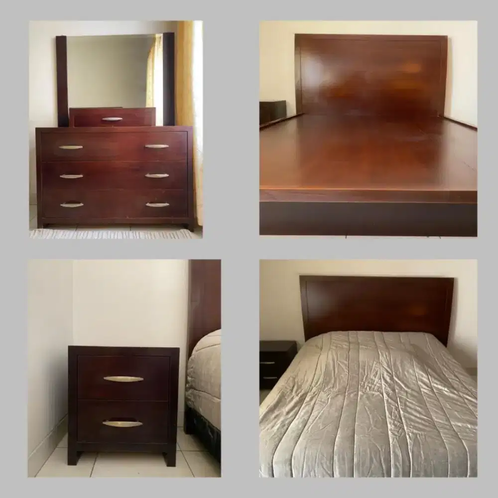 Bed Set Tempat Tidur All In Sungkai Wood Solid Brown Black Wood.