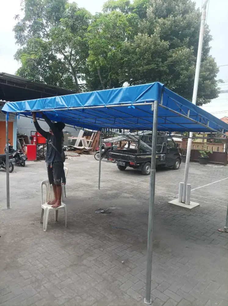 Tenda Cafe Kedai Angkringan Rangka Galvanis 3x4 Komplit Rumbai