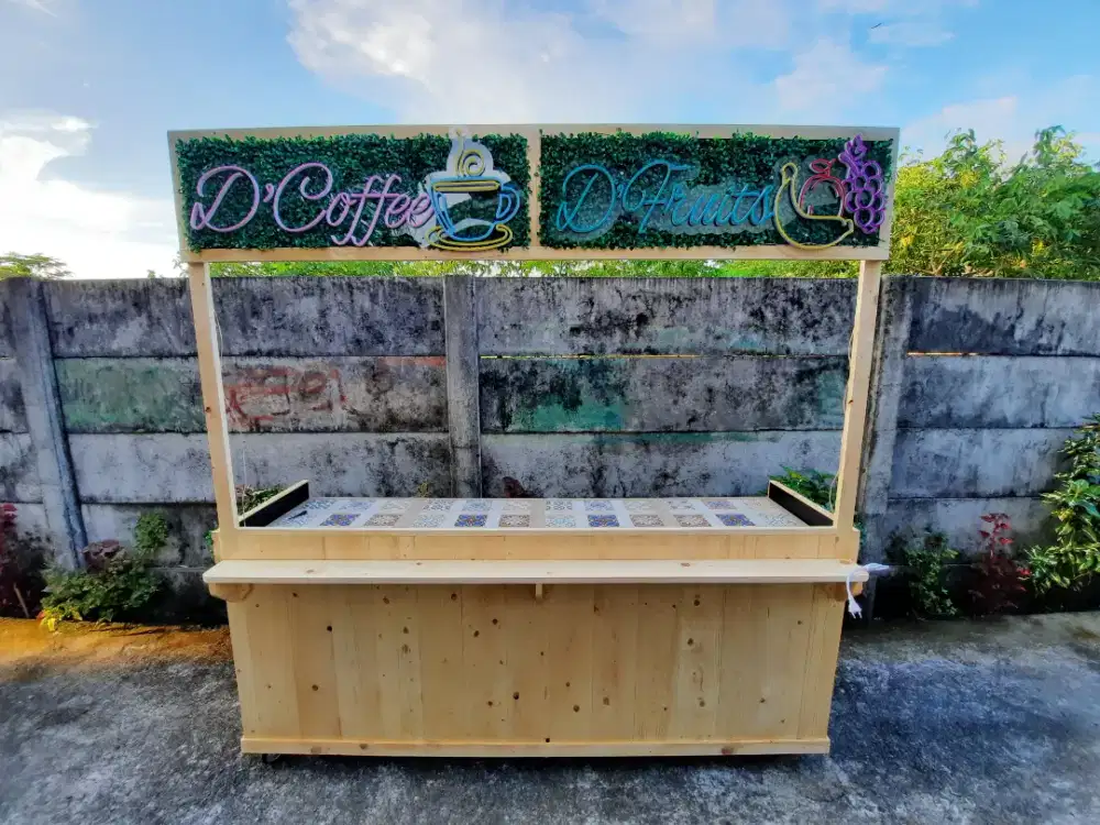 Booth kayu jati belanda, gerobak, meja bar