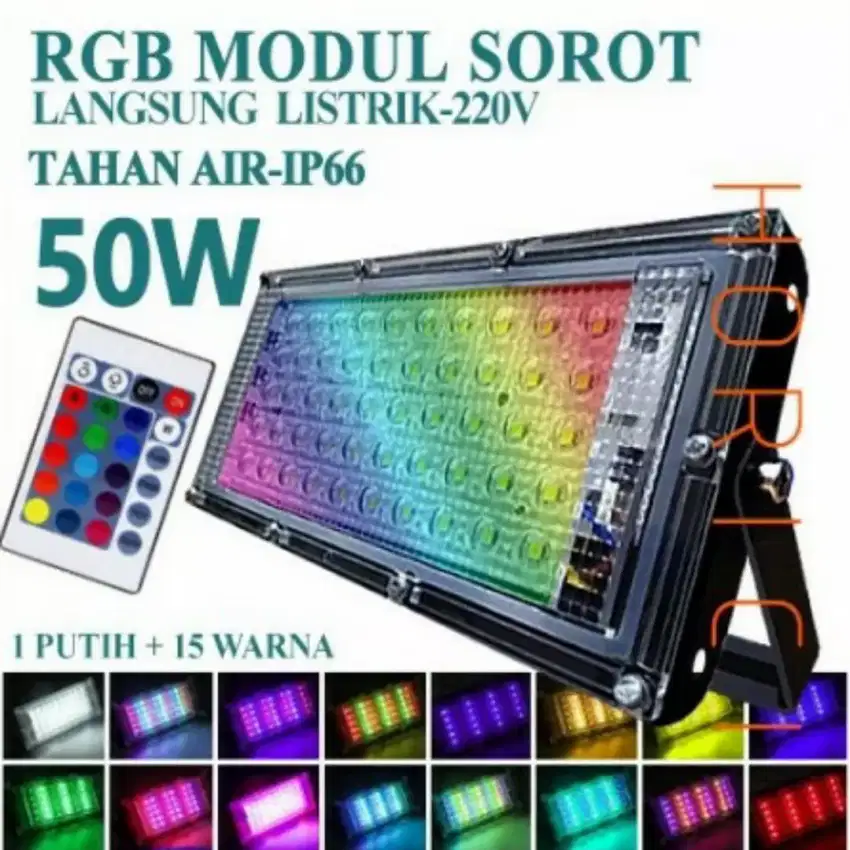 lampu sorot 50w rgb warna warni led tembak 50w rgb + remot