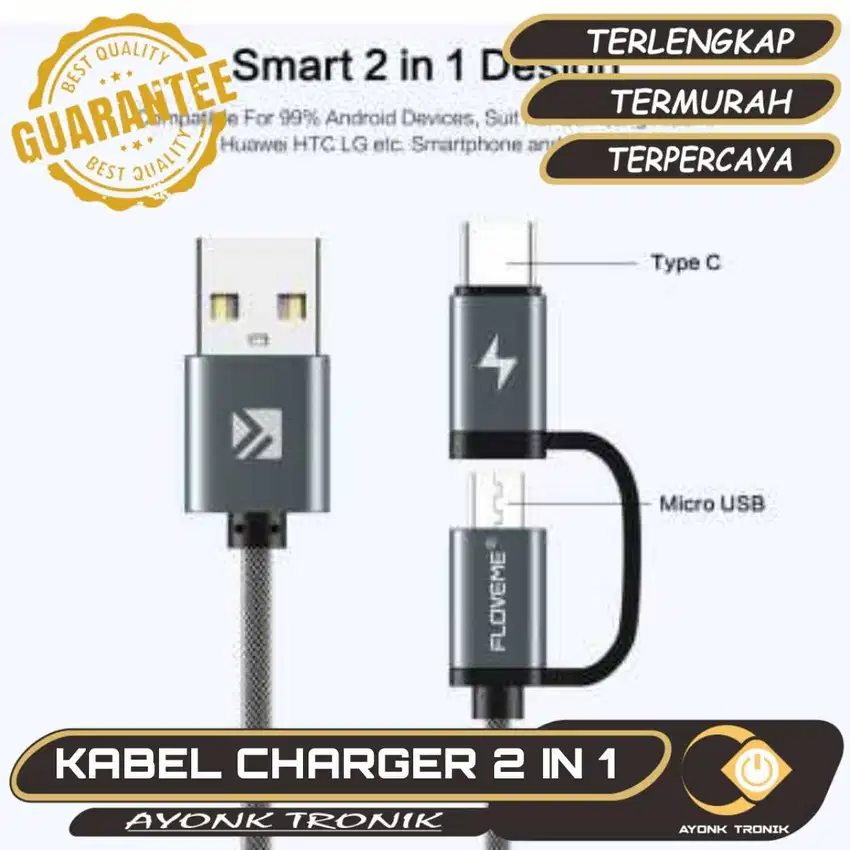 Kabel Data Charger 2 in 1 Micro USB + USB Type C QC3.0 2.8A 100cm Flov