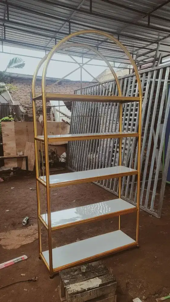 rak serbaguna putih gold minimalis modern