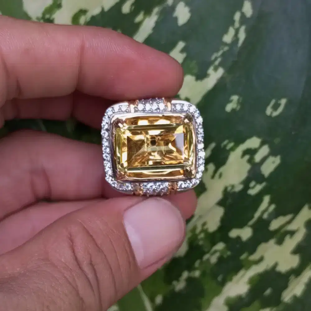Cincin Batu Permata Natural LEMON CITRINE Quartz + Memo (9,54ct)