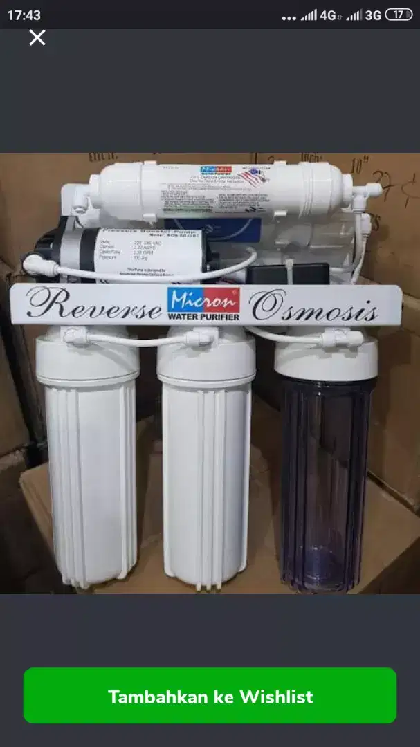Mesin RO 100 gpd  15 galon per hari