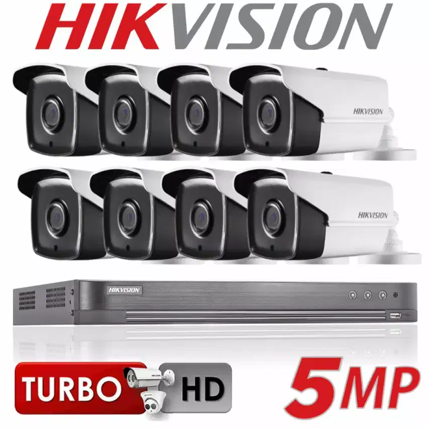 Paket lengkap 8 camera cctv Hikvision 5 Mp gratis pasang terima beres.