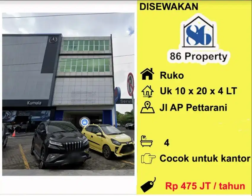 Disewakan Ruko 4 lantai jalan Ap. pettarani makassar