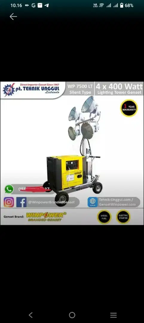 Genset Lighting tower 4x400 Lampu Sorot
