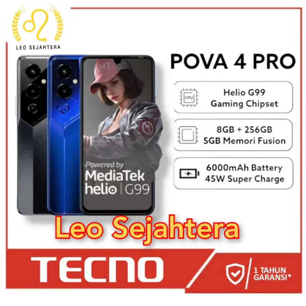 Tecno pova 4 pro ram 8gb 256GB baru segel IMEI resmi garansi 13 bulan