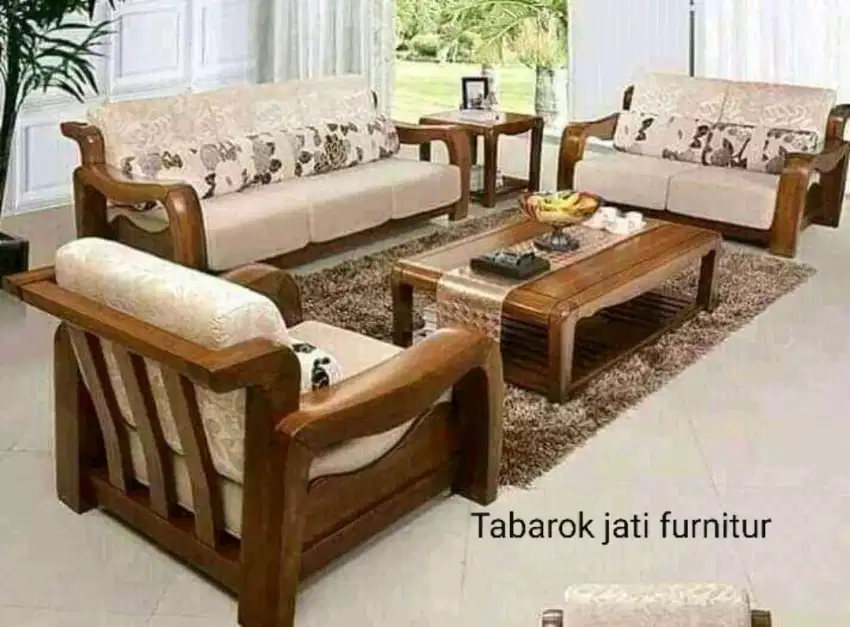 Sofa tamu minimalis modern,3,2,1, bahan kayu jati tua